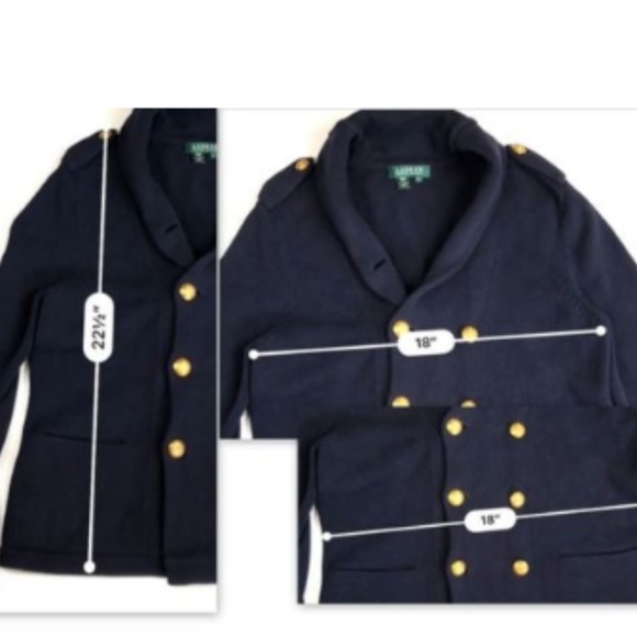 Large Navy Gold Double Breasted Cardigan Sweater - Picture 2 of 6